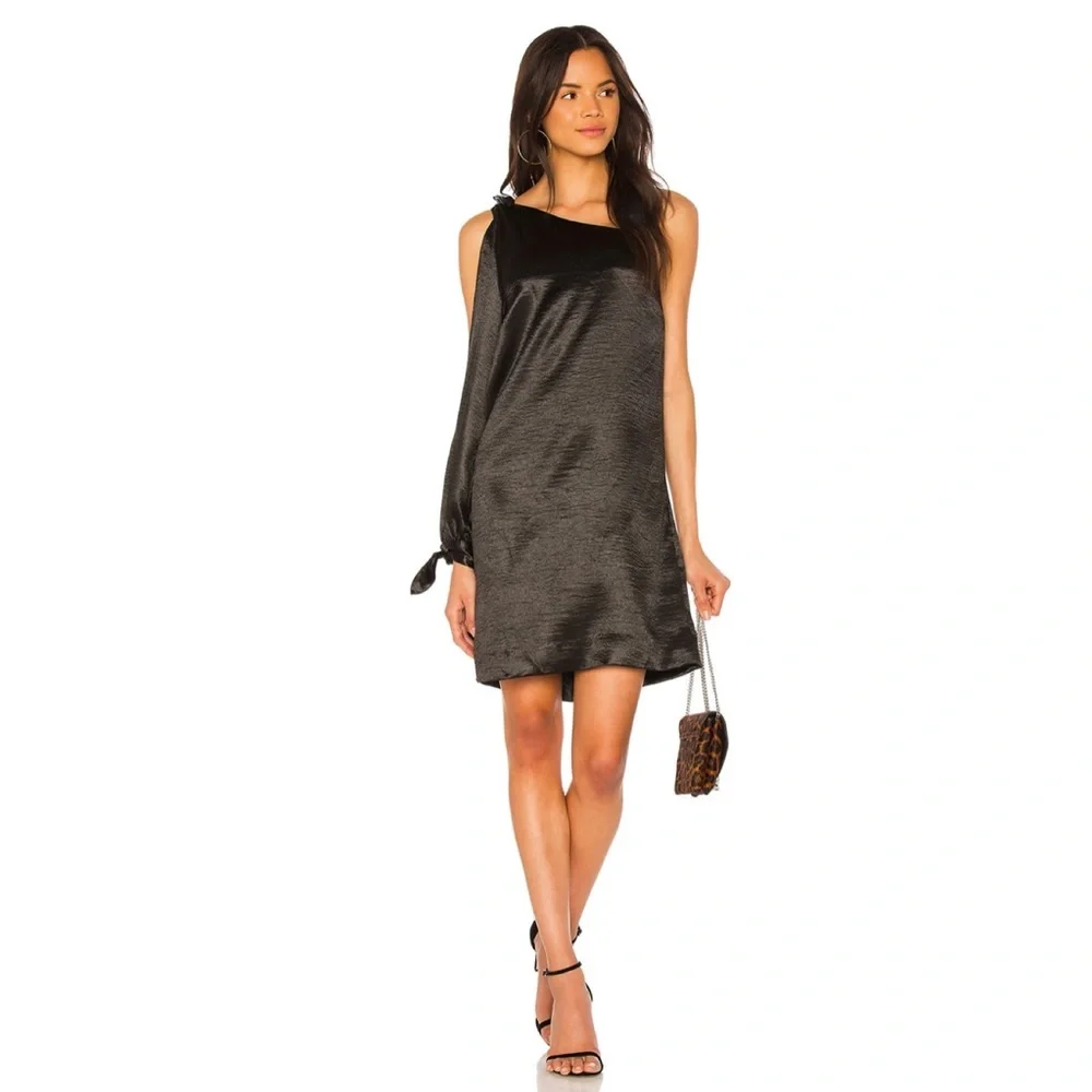 REBECCA MINKOFF REVOLVE BLACK SATIN ONE-SHOULDER MINI DRESS - Picture 10 of 10